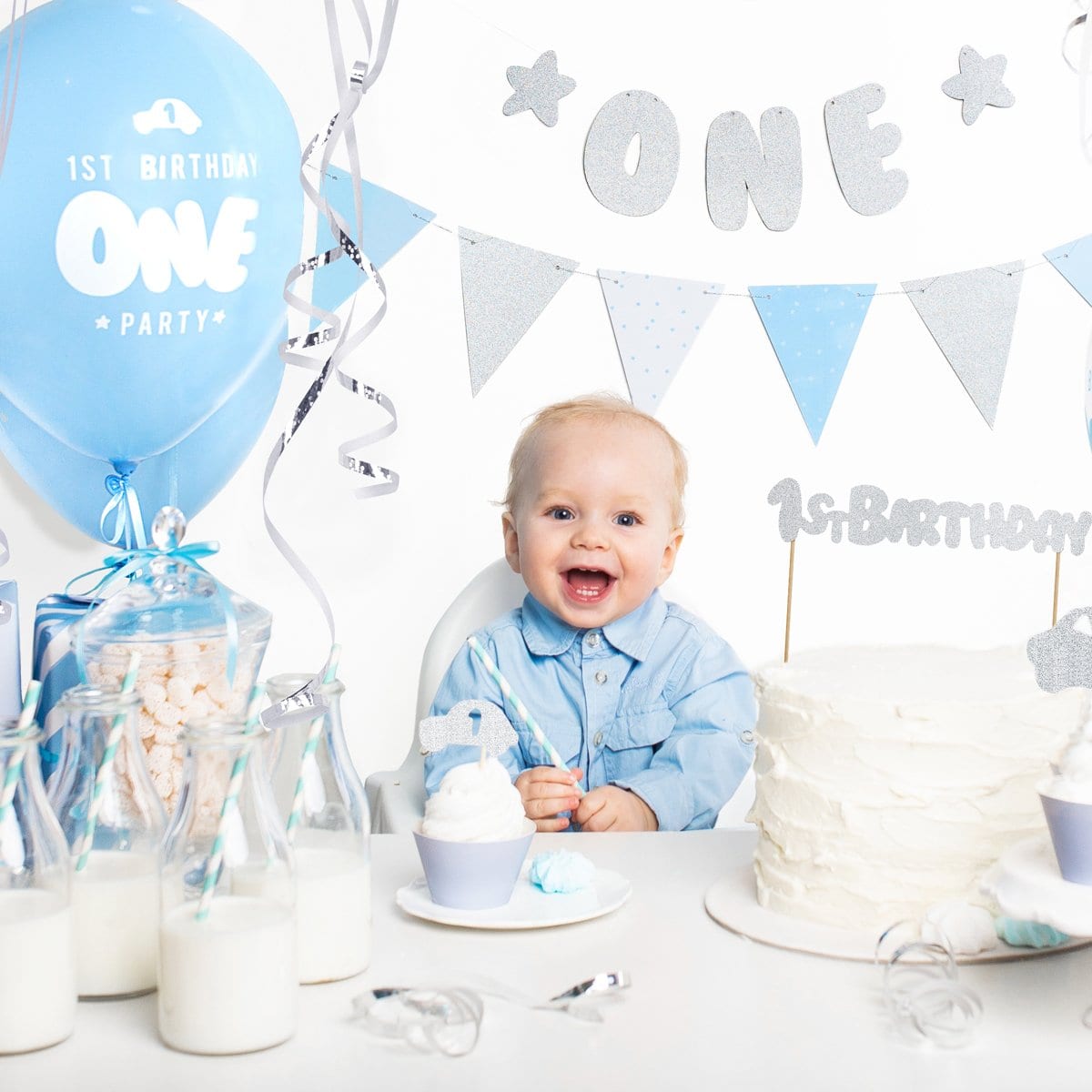 Decoración de globos de primer cumpleaños para niño y niña, 1 año, Baby  Shower